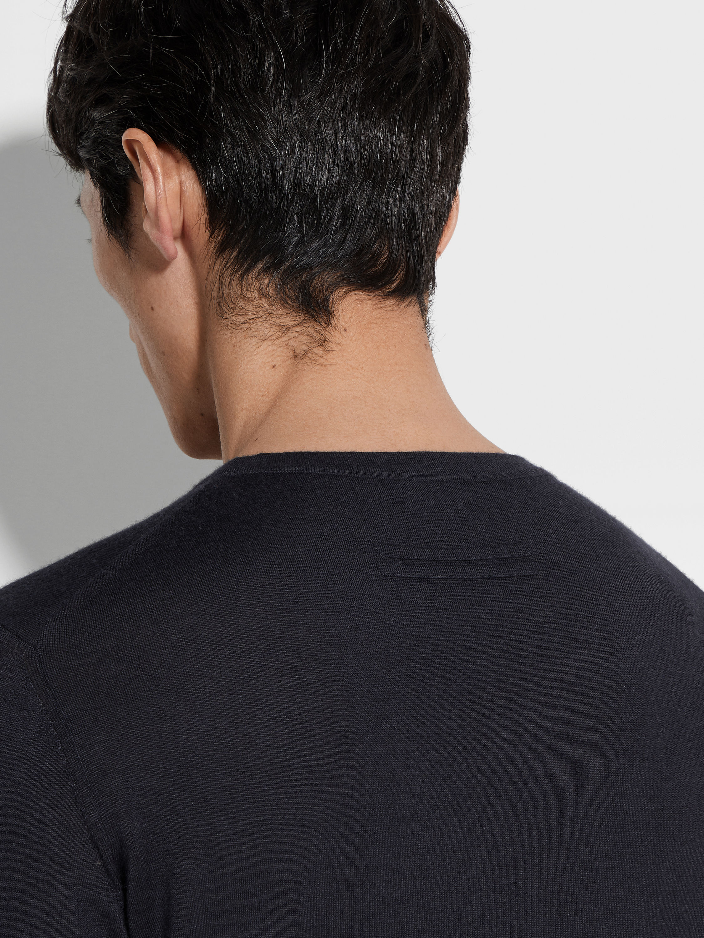 Navy Blue Mélange Cashseta Crewneck Product detail photo #1