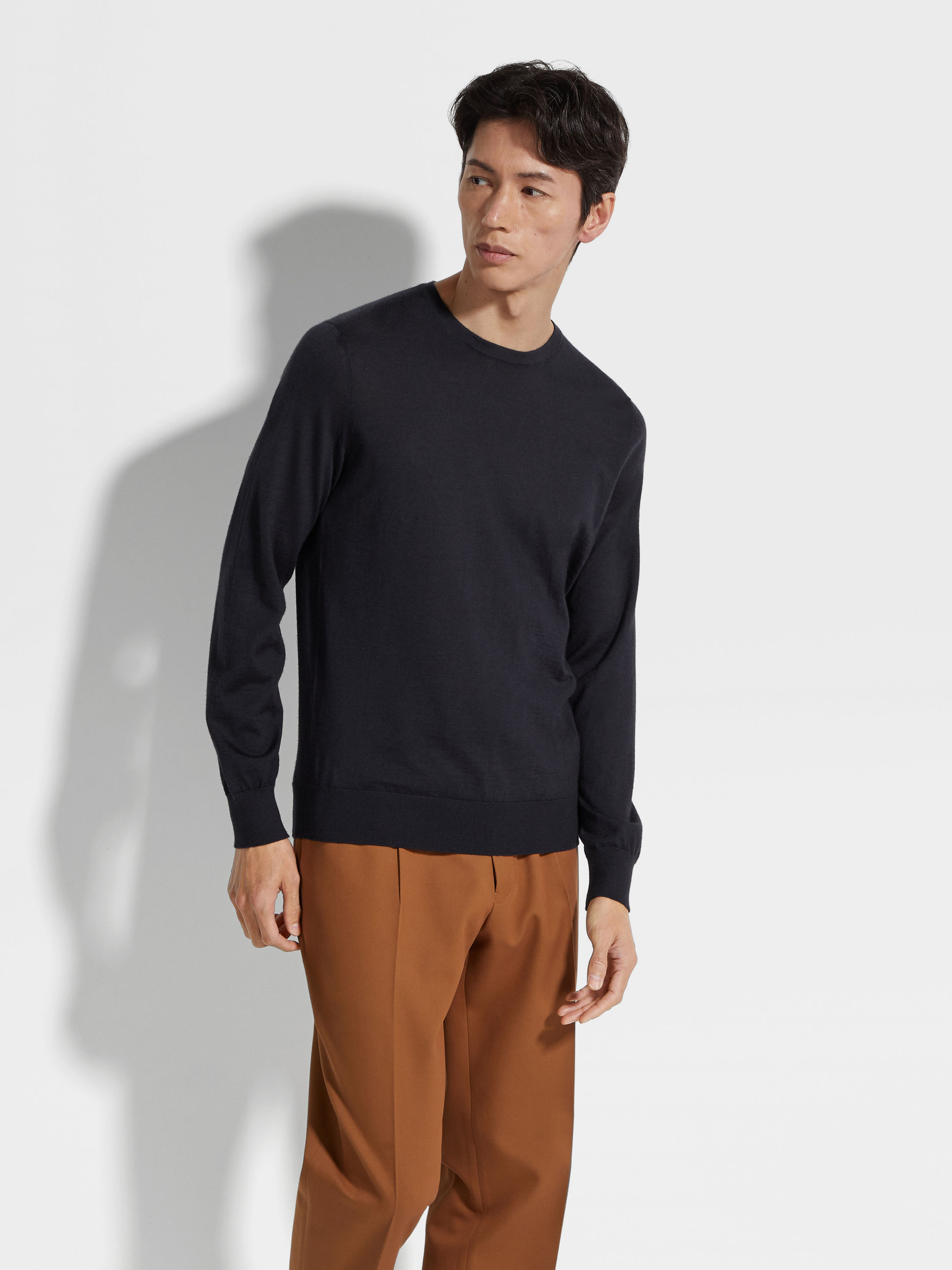 Navy Blue Mélange Cashseta Crewneck Product detail photo #2