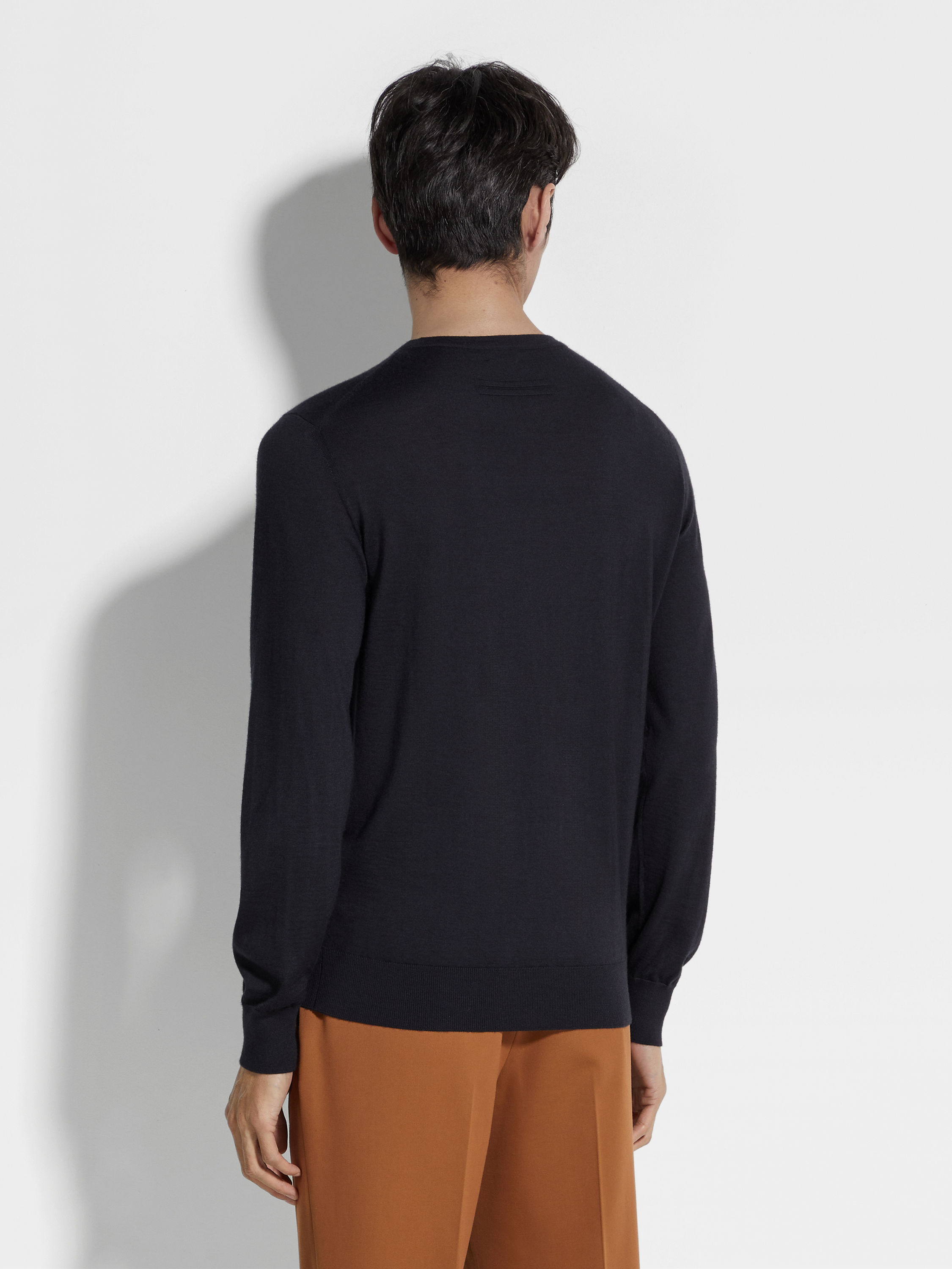 Navy Blue Mélange Cashseta Crewneck Product detail photo #4