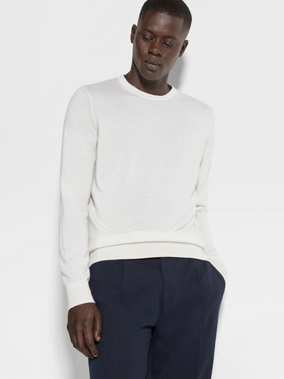 White Mélange Cashseta Crewneck FW25 22504665 | Zegna US
