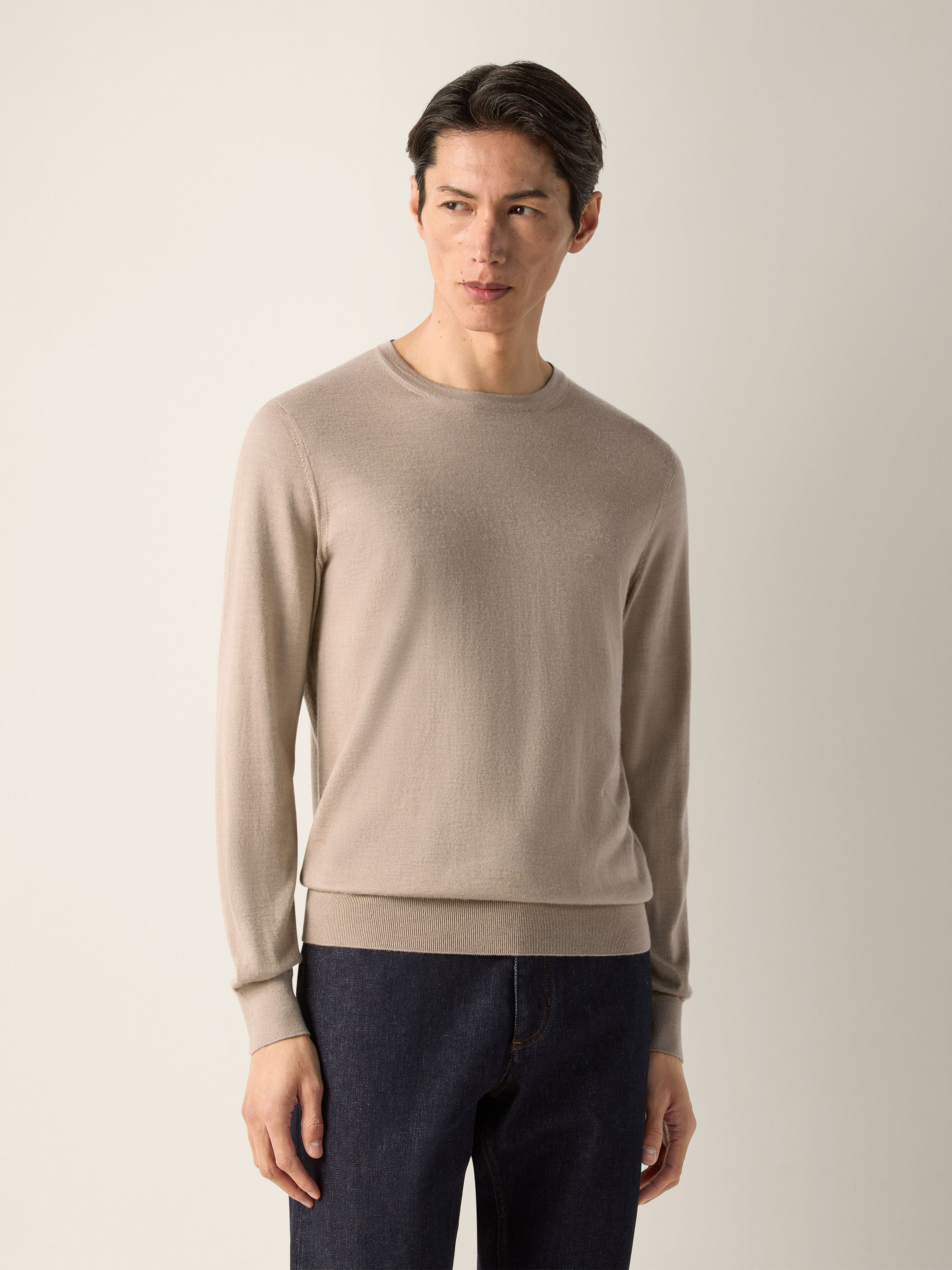 Light Taupe Mélange Cashseta Crewneck Product detail photo #3