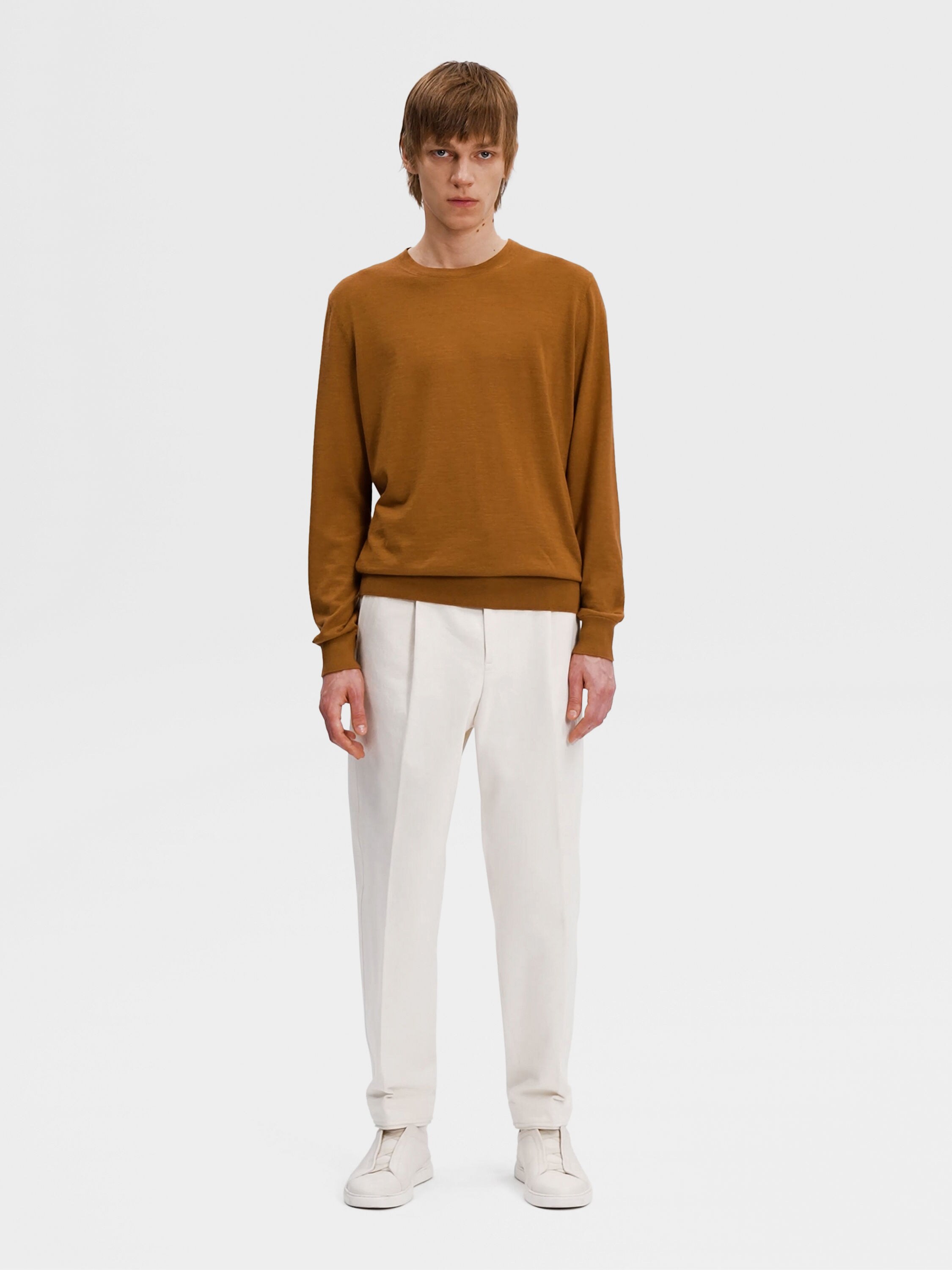 Dark Foliage Mélange Cashseta Crewneck SS25 22504663 | Zegna US