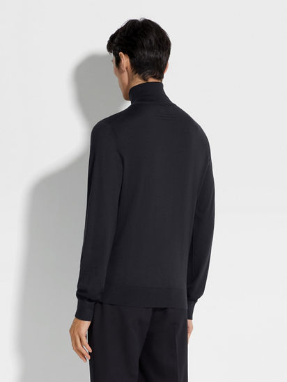 Navy Blue Mélange Cashseta Turtleneck SS25 22504669 | Zegna US