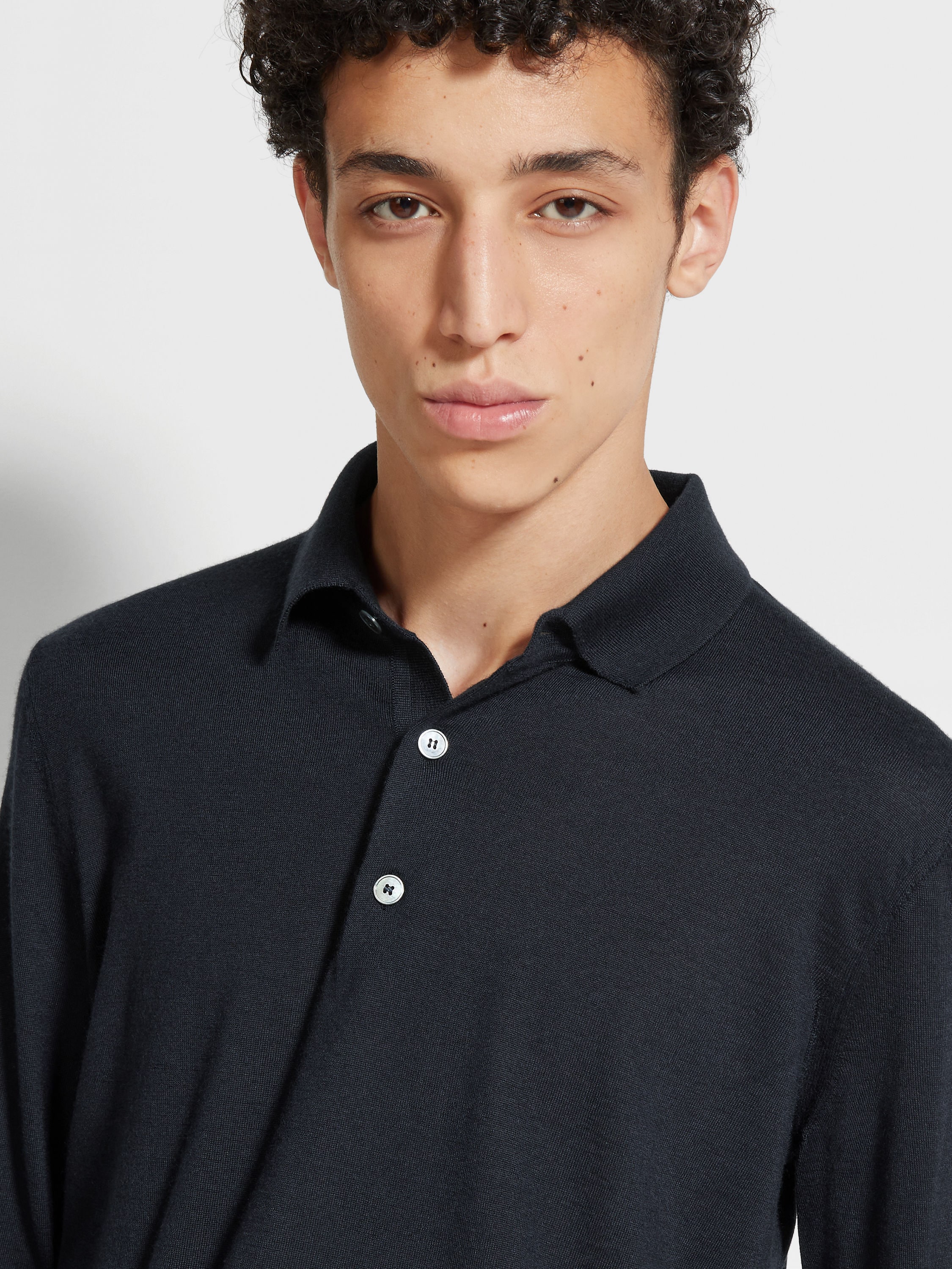 Navy Blue Mélange Cashseta Polo Shirt Product detail photo #1