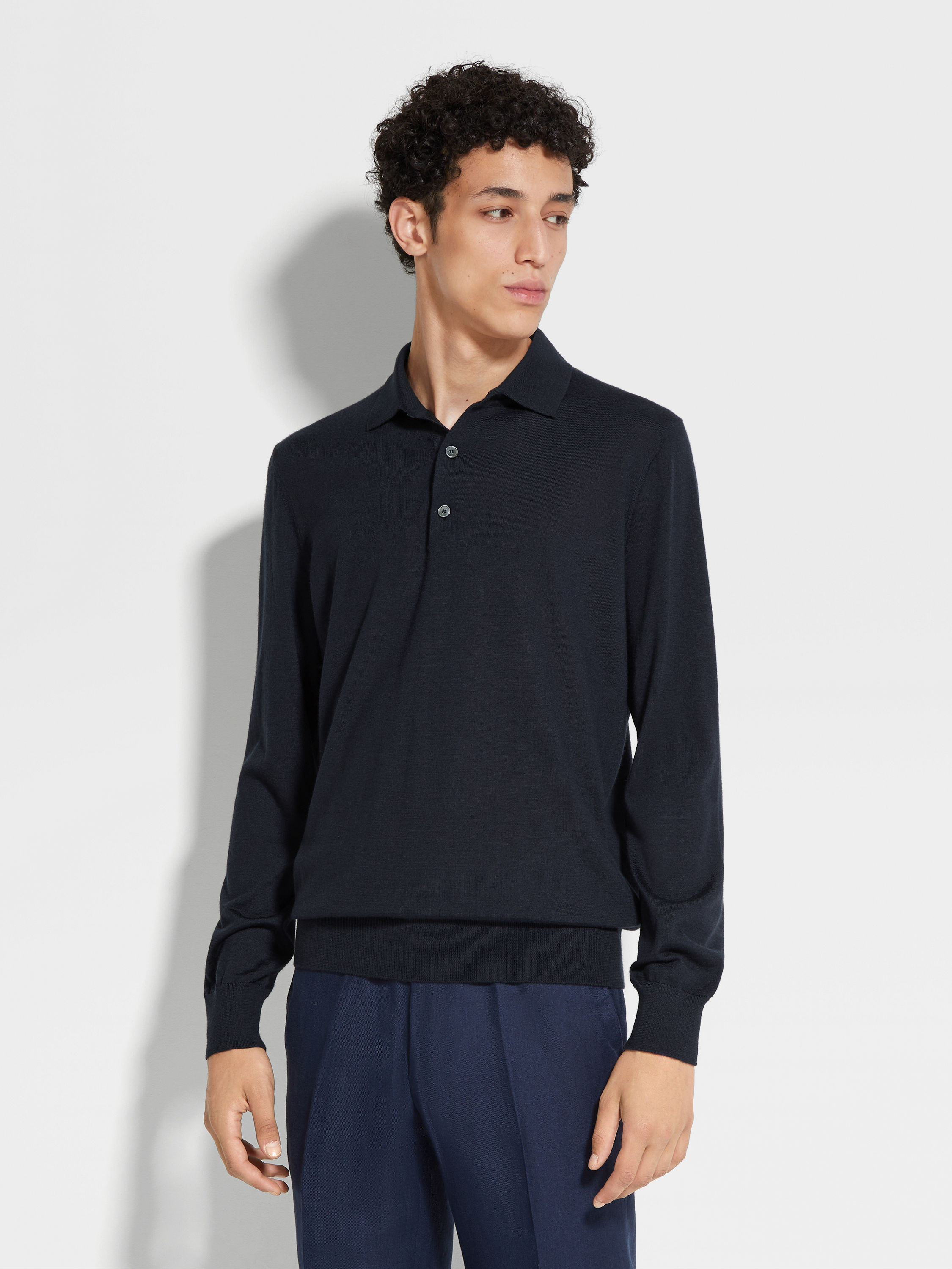 Navy Blue Mélange Cashseta Polo Shirt Product detail photo #3