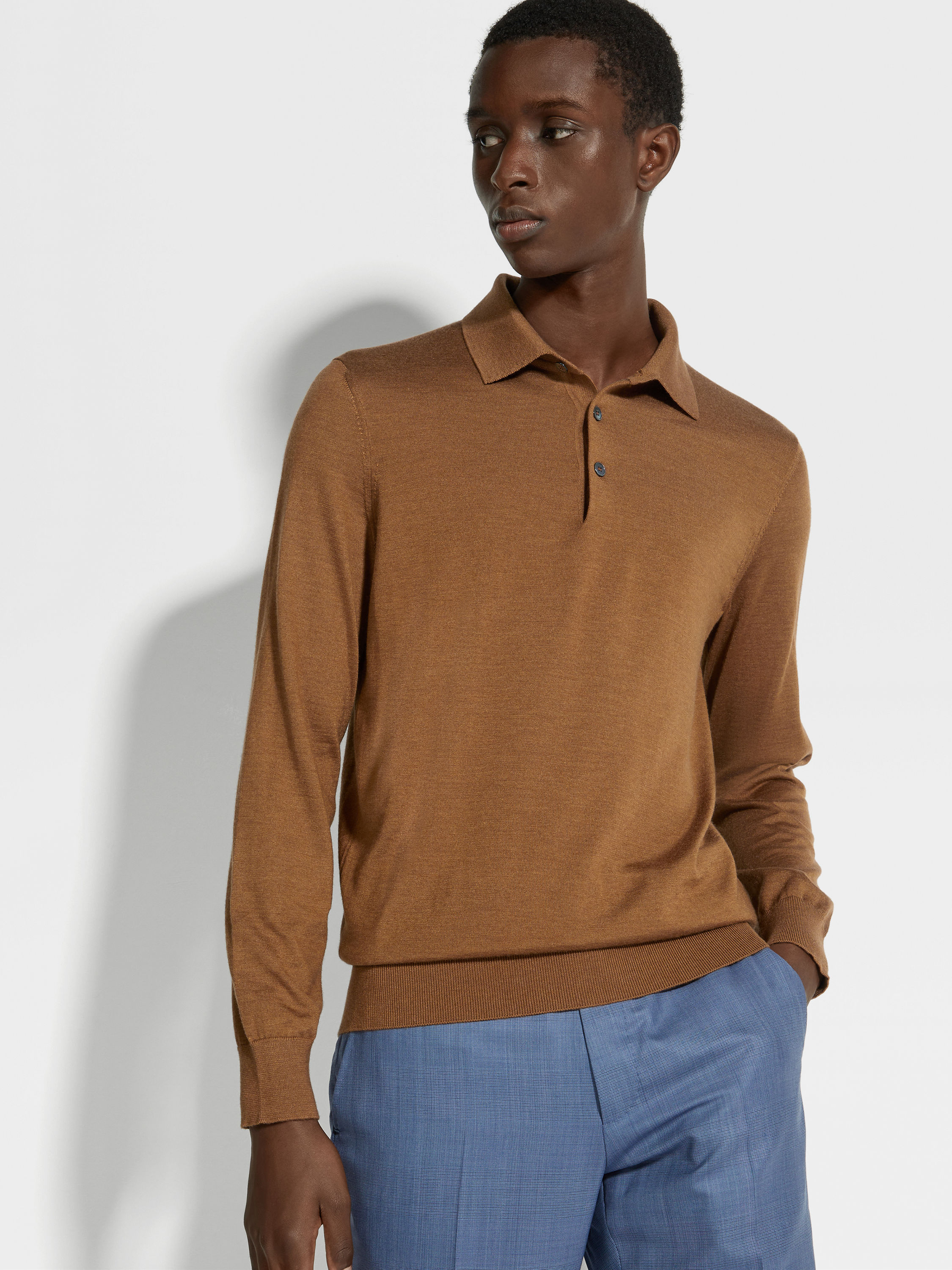 Dark Foliage Mélange Cashseta Polo Shirt Product detail photo #2