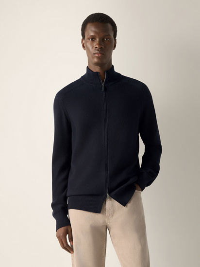 Navy Blue Cashseta Full Zip Cardigan FW26 39335229 | Zegna DK