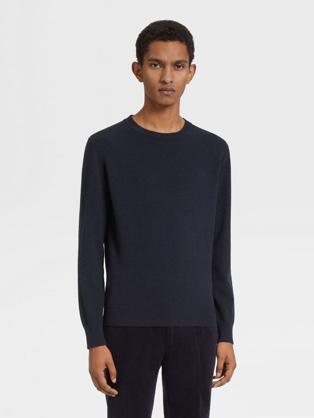 Navy Blue Mélange Oasi Cashmere Crewneck Product detail photo #1