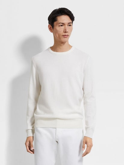 White Mélange Oasi Cashmere Crewneck SS25 22884989 | Zegna US White Mélange Oasi Cashmere Crewneck SS25 22884989 | Zegna US