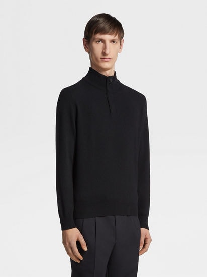Black Oasi Cashmere Zip Mock Neck Sweater SS25 22504640 Black Oasi Cashmere Zip Mock Neck Sweater SS25 22504640