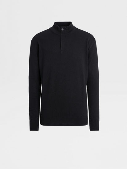 Black Oasi Cashmere Zip Mock Neck Sweater SS24 22504640 | Zegna US