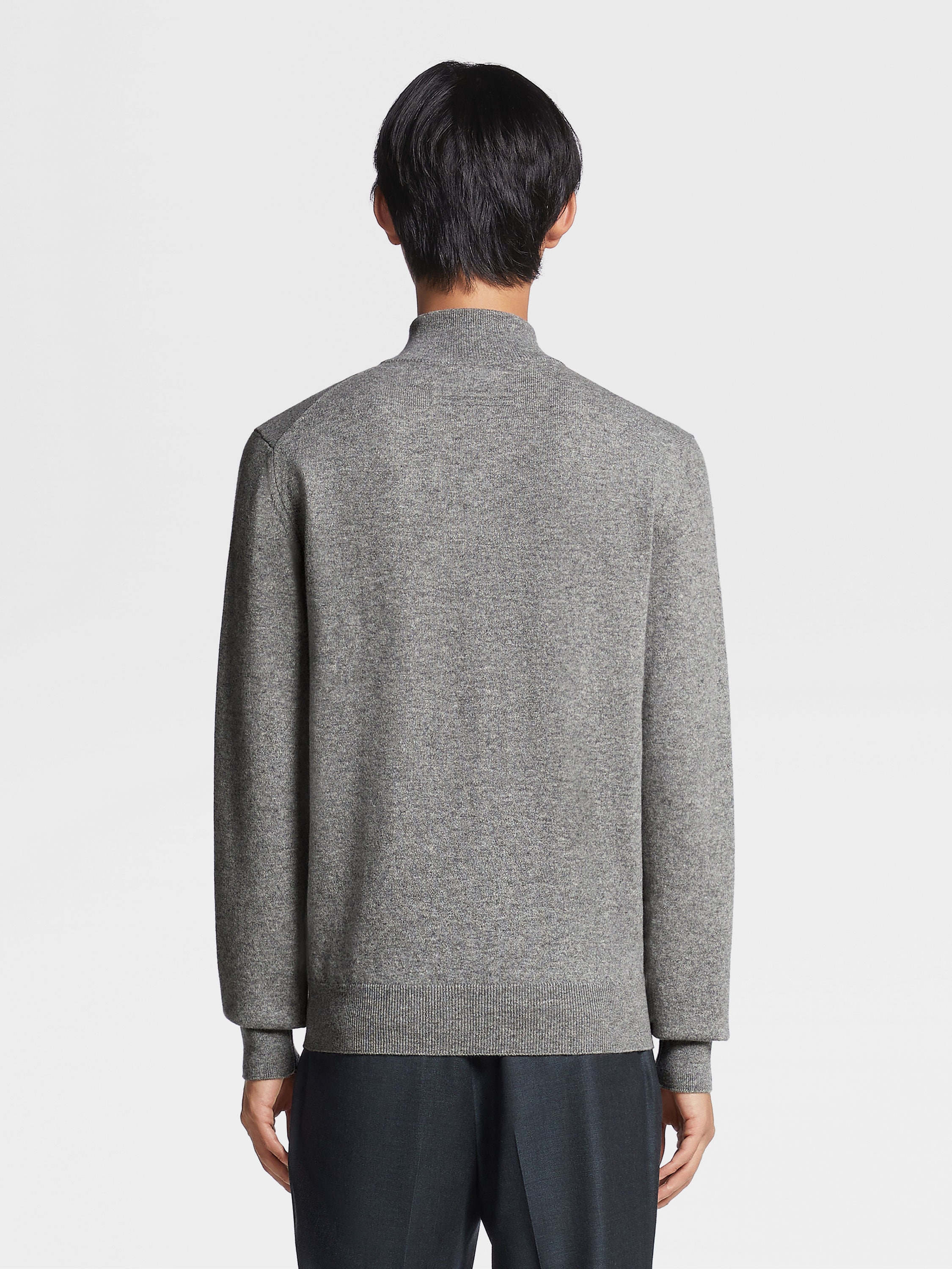 Grey Mélange Oasi Cashmere Zip Mock Neck Sweater Product detail photo #2