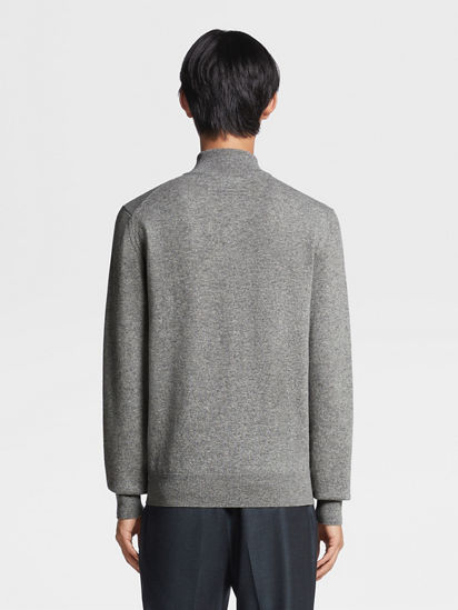 Grey Mélange Oasi Cashmere Zip Mock Neck Sweater SS25 Grey Mélange Oasi Cashmere Zip Mock Neck Sweater SS25