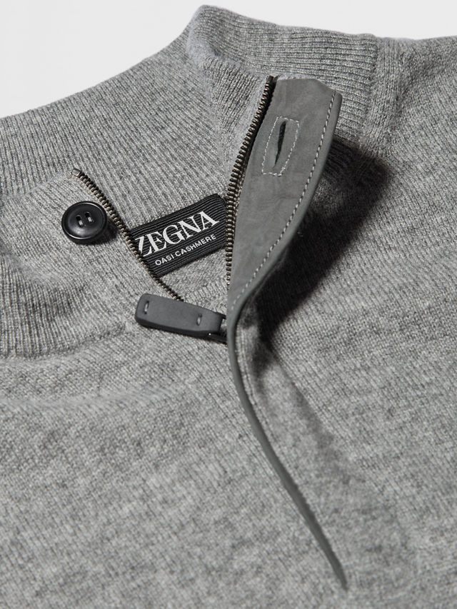 Grey Mélange Oasi Cashmere Zip Mock Neck Sweater Product detail photo #3