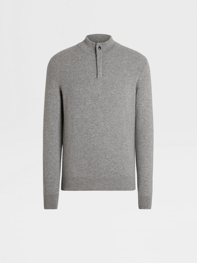 Grey Mélange Oasi Cashmere Zip Mock Neck Sweater Main product photo