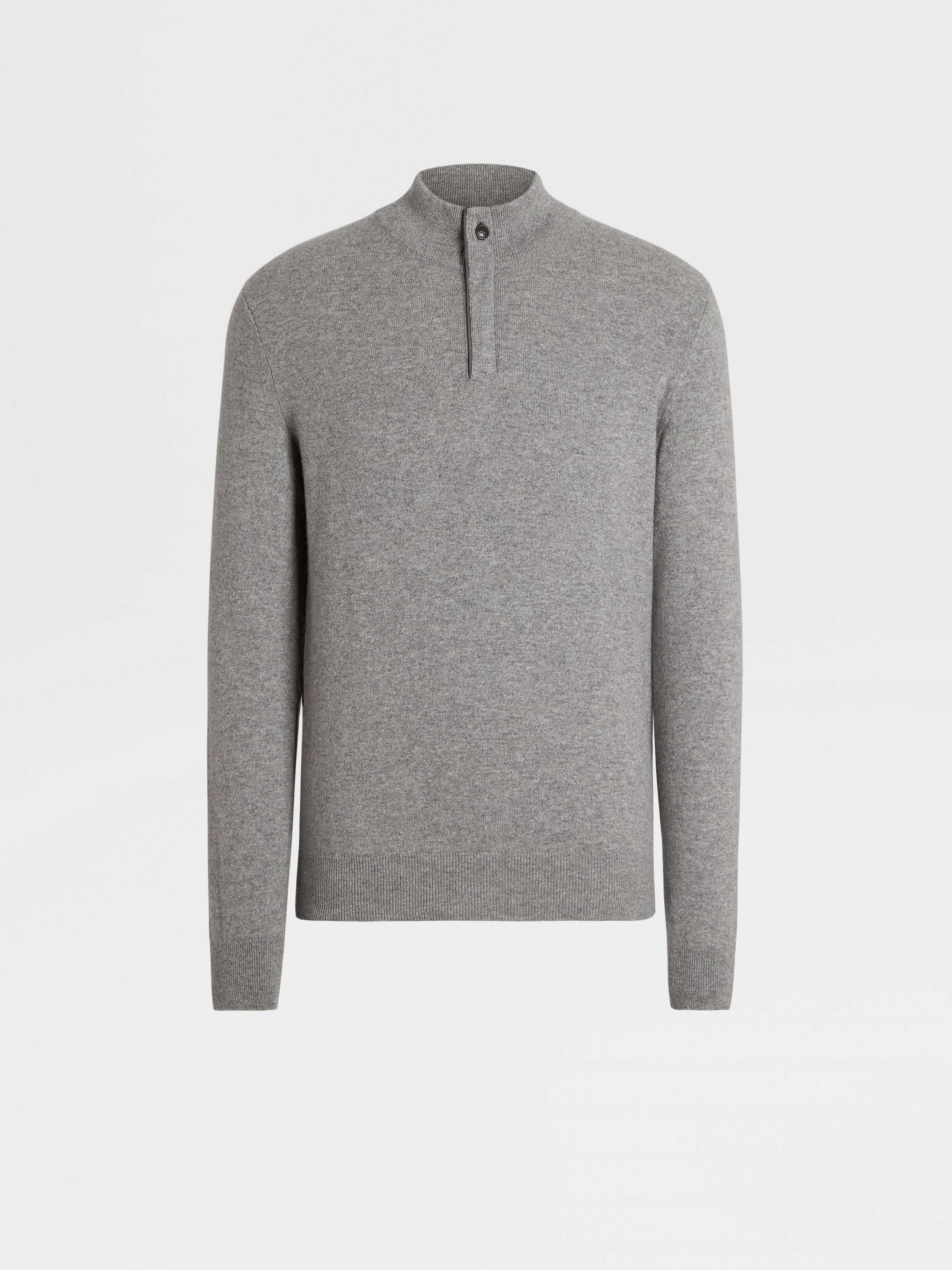 Grey Mélange Oasi Cashmere Zip Mock Neck Sweater SS25 Grey Mélange Oasi Cashmere Zip Mock Neck Sweater SS25