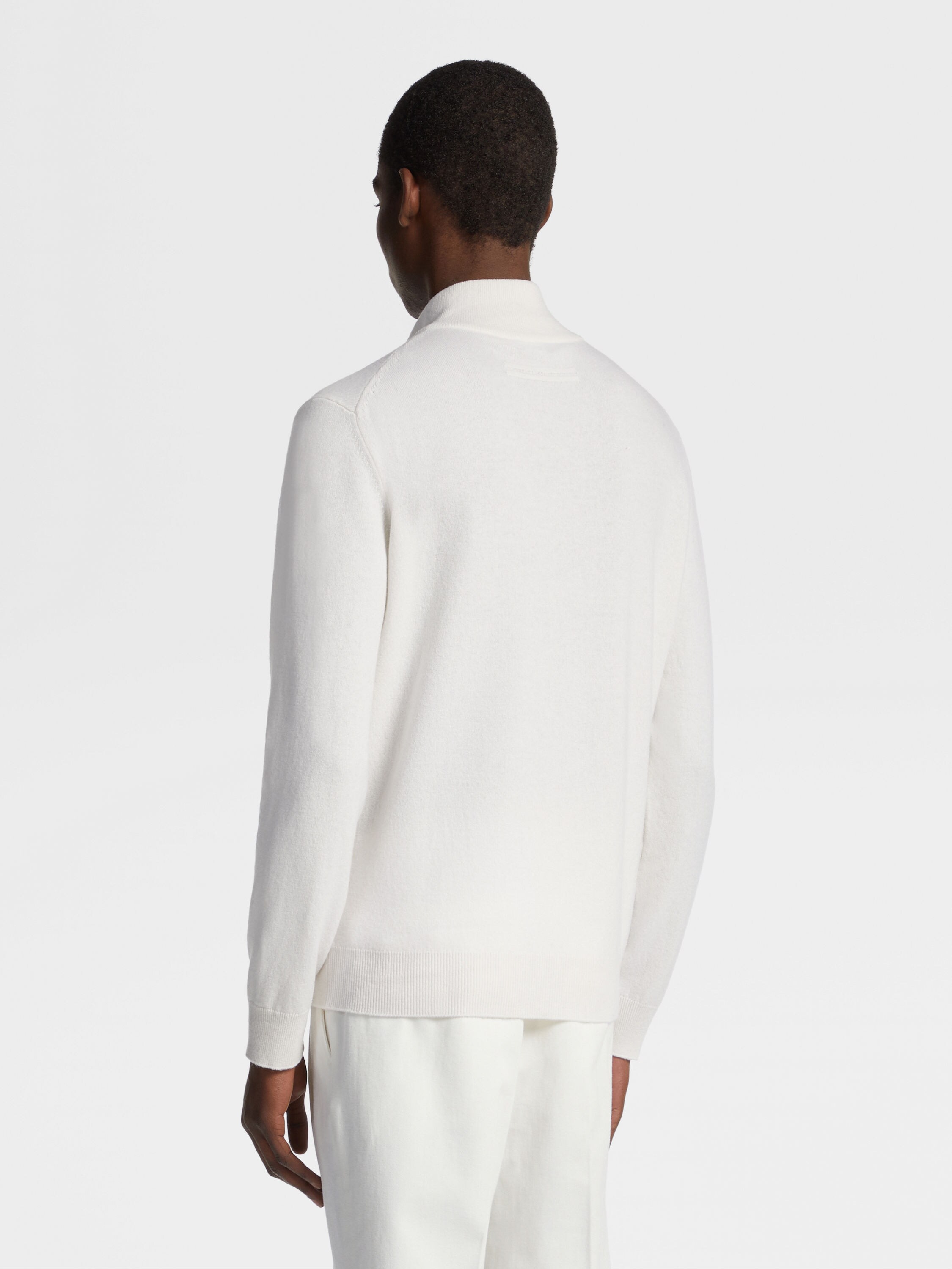 White Mélange Oasi Cashmere Zip Mock Neck Sweater Product detail photo #2