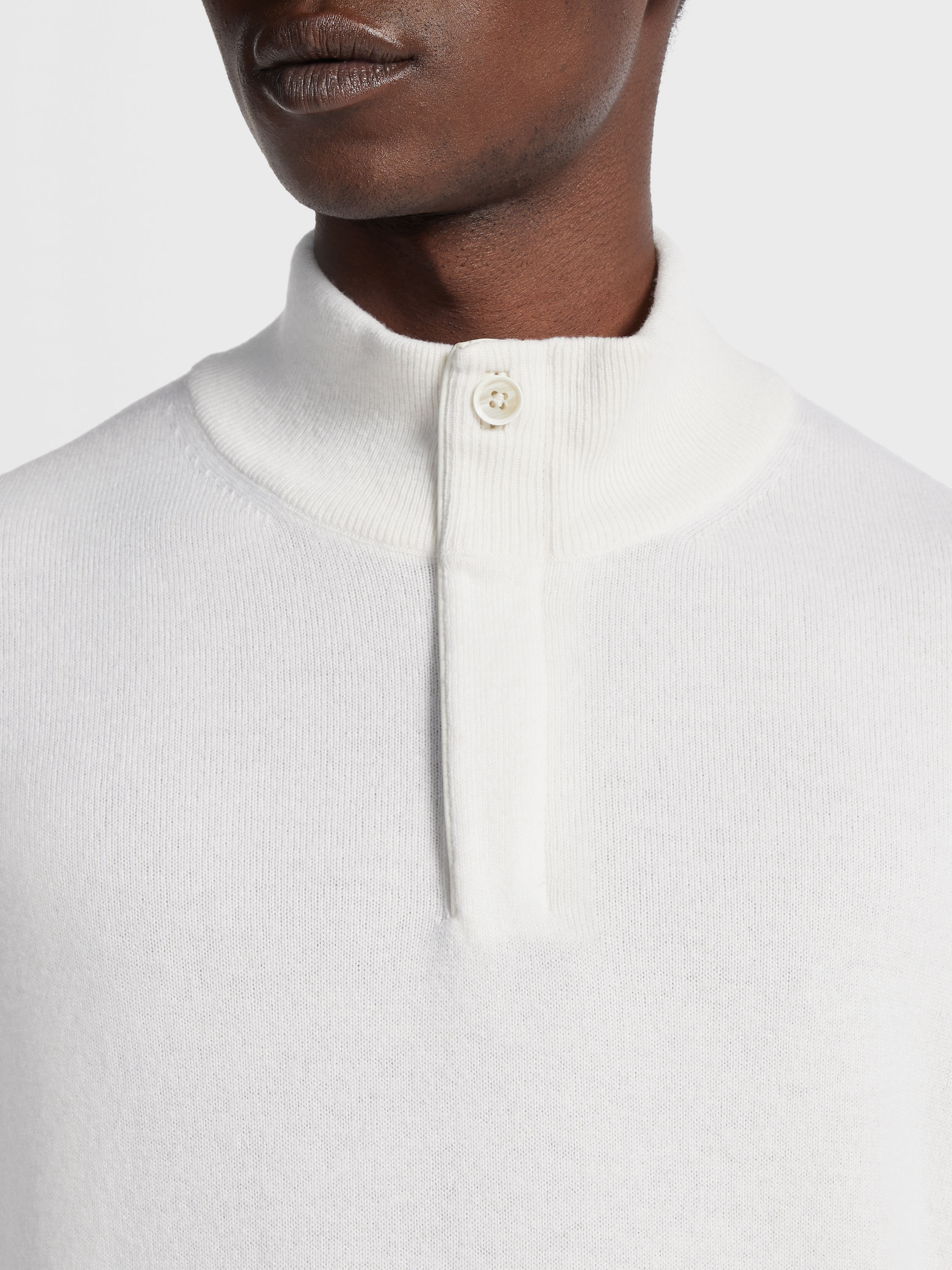 White Mélange Oasi Cashmere Zip Mock Neck Sweater Product detail photo #3