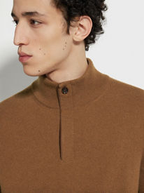 Navy Blue Mélange Oasi Cashmere Zip Mock Neck Sweater FW25