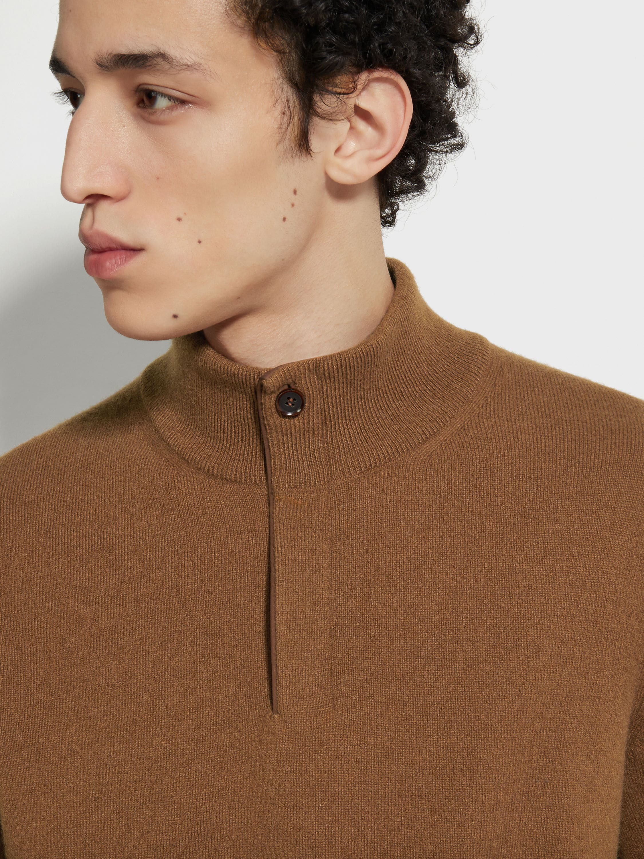 Dark Foliage Mélange Oasi Cashmere Zip Mock Neck Sweater Product detail photo #1