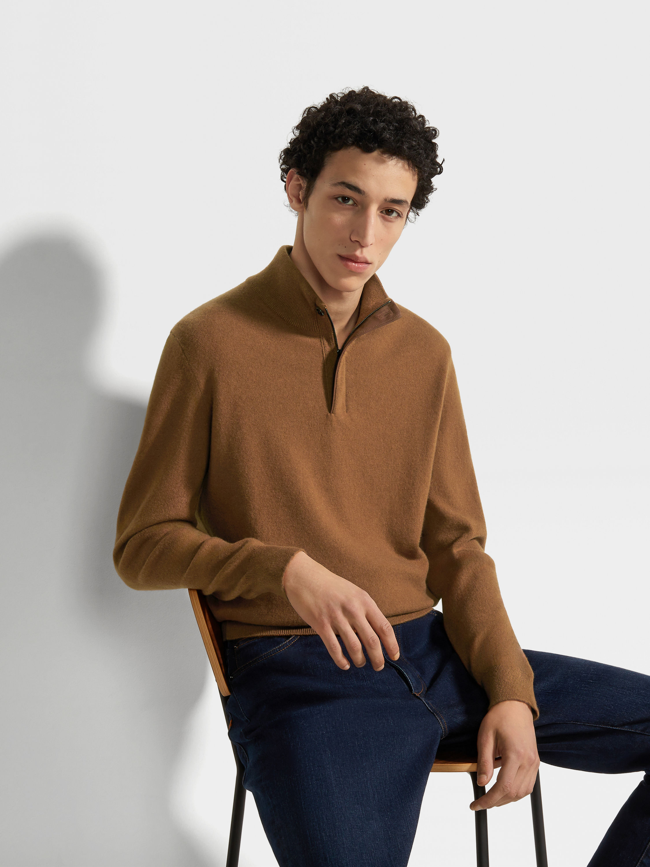 Dark Foliage Mélange Oasi Cashmere Zip Mock Neck Sweater Product detail photo #2