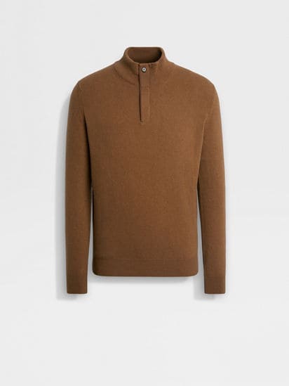 Dark Foliage Mélange Oasi Cashmere Zip Mock Neck Sweater Dark Foliage Mélange Oasi Cashmere Zip Mock Neck Sweater