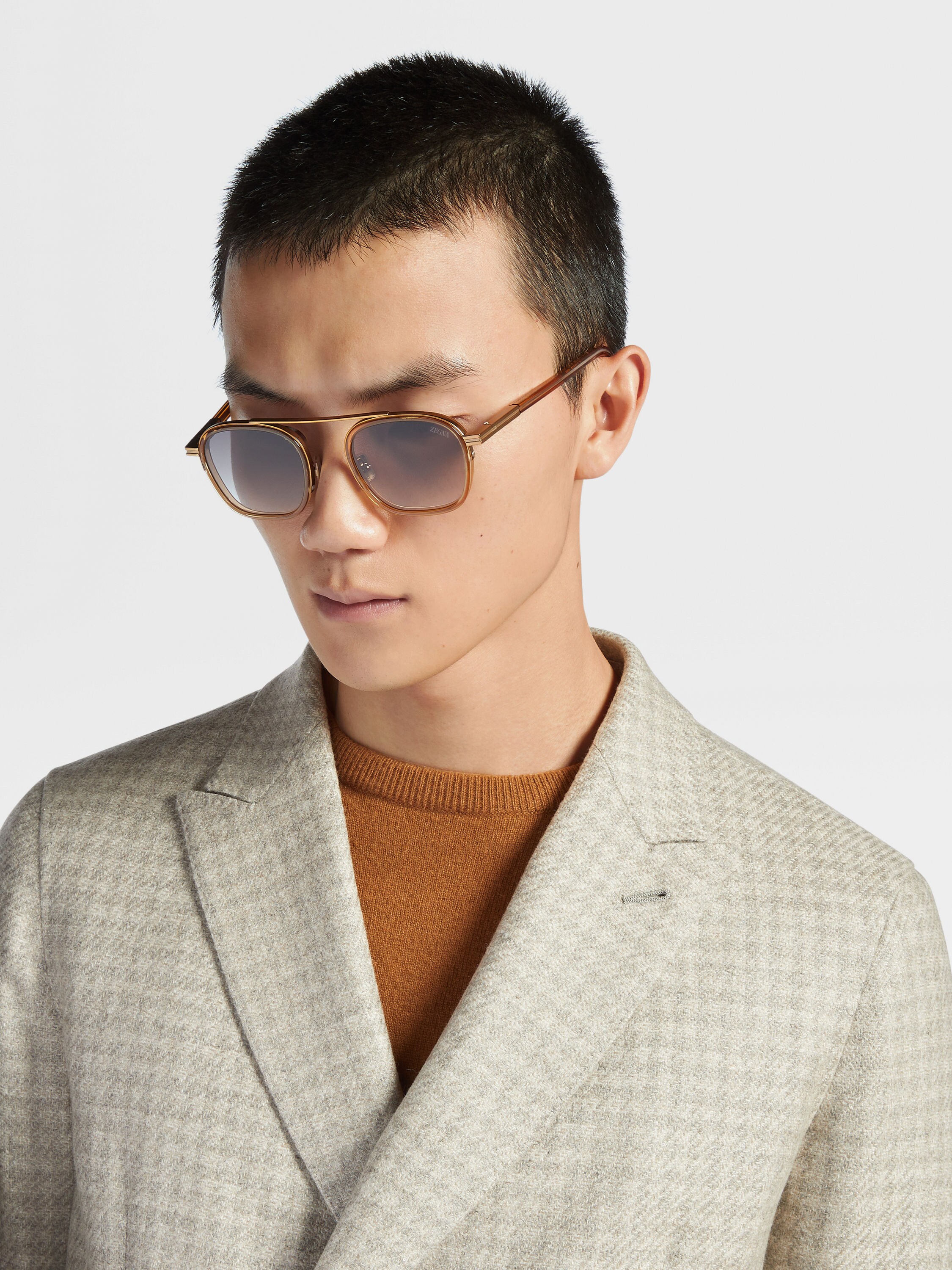 Transparent Golden Syrup Orizzonte I Acetate and Metal Sunglasses Product detail photo #3