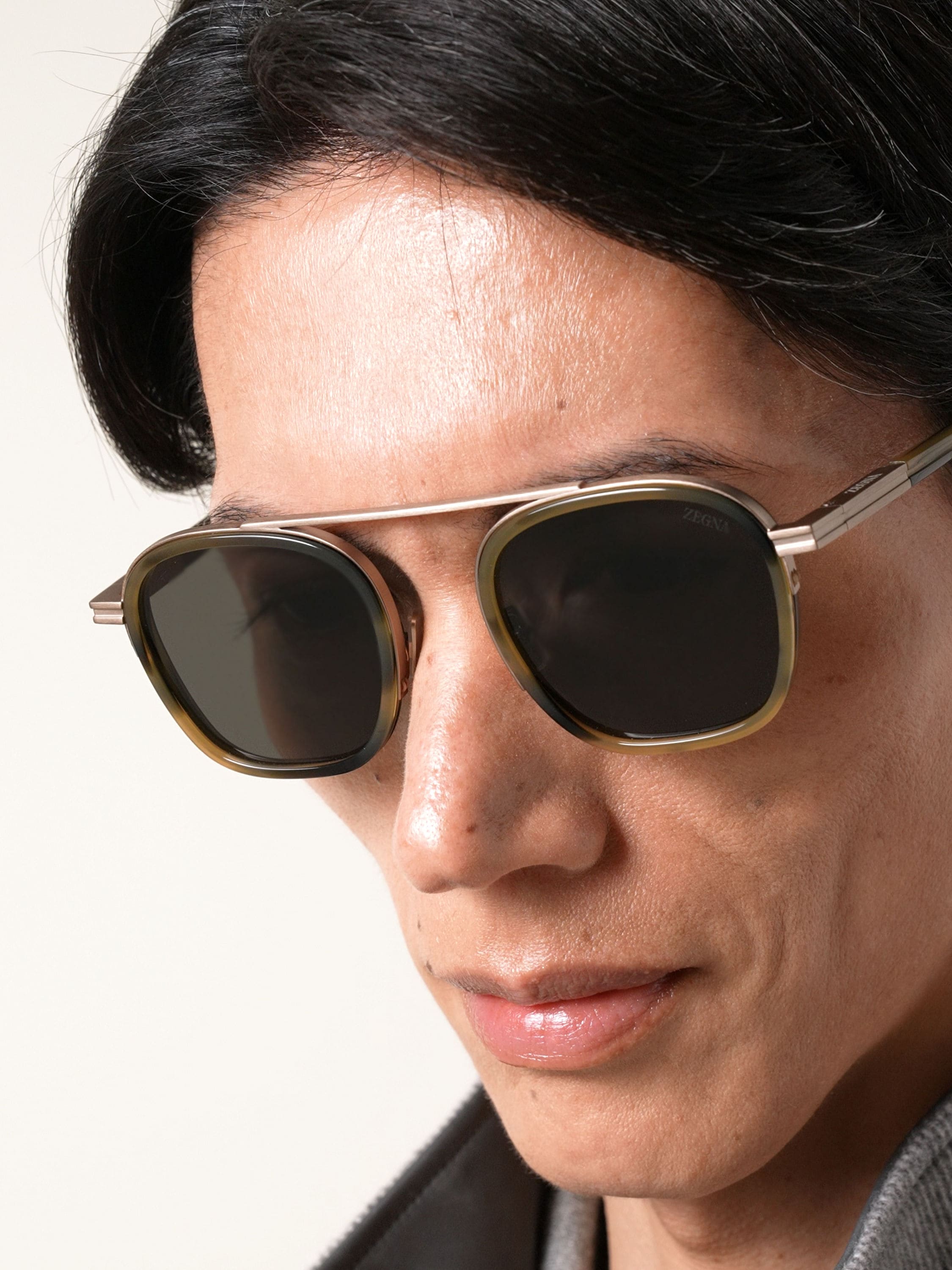 Gafas de Sol Orizzonte I en Acetato y Metal Verde Caqui Habana