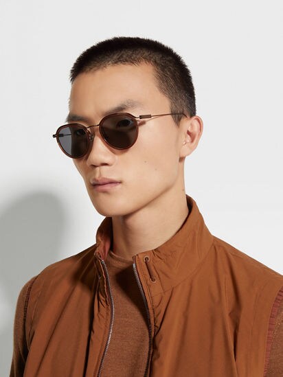 Transparent Brown Acetate and Metal Sunglasses SS25 30268063 Transparent Brown Acetate and Metal Sunglasses SS25 30268063