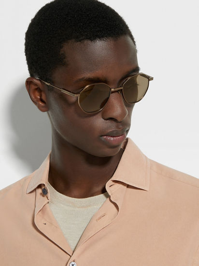 浅古铜色钛合金可折叠太阳镜FW24 30892833 | Zegna US