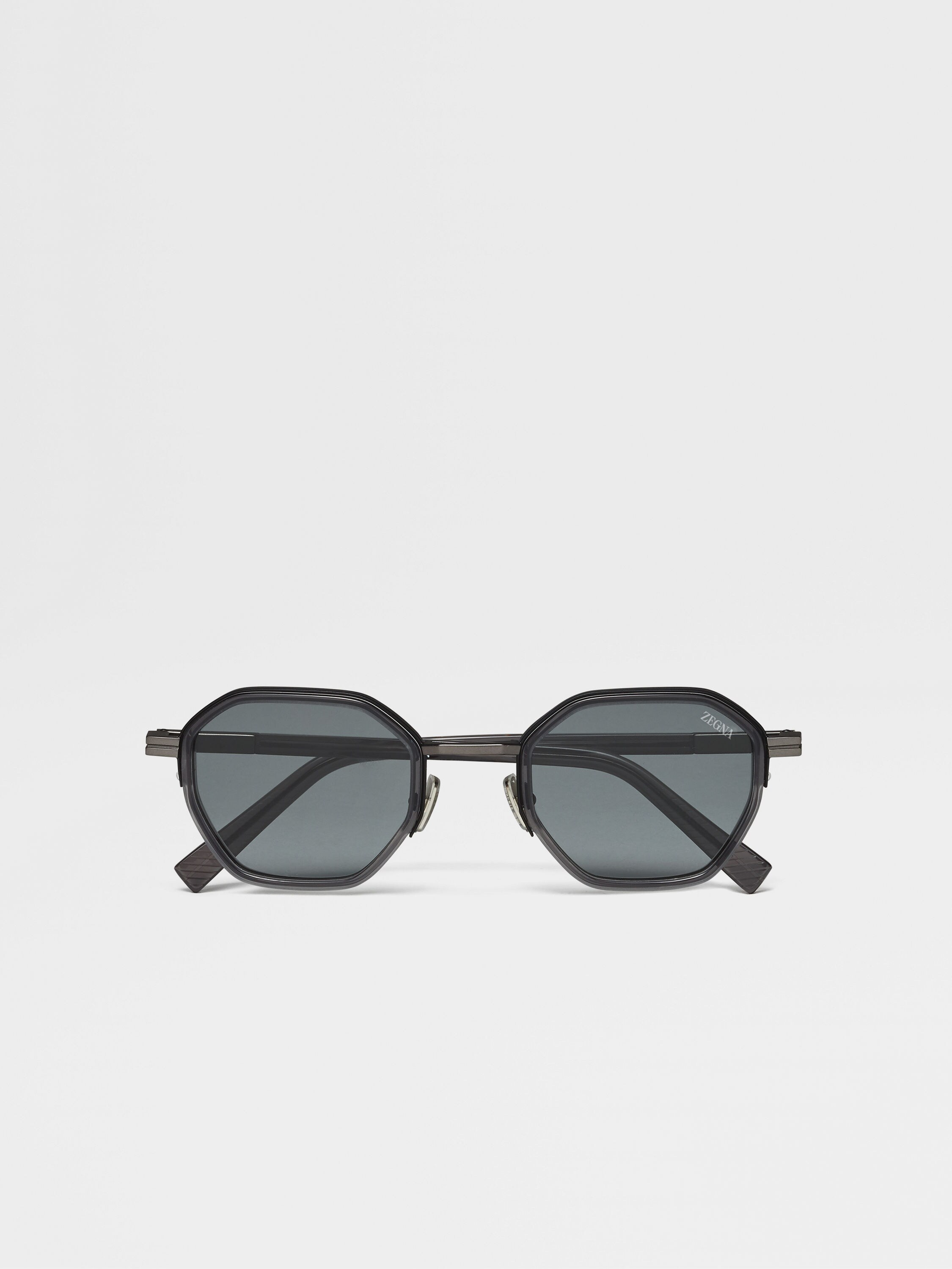 Transparent Grey Acetate and Metal Sunglasses 