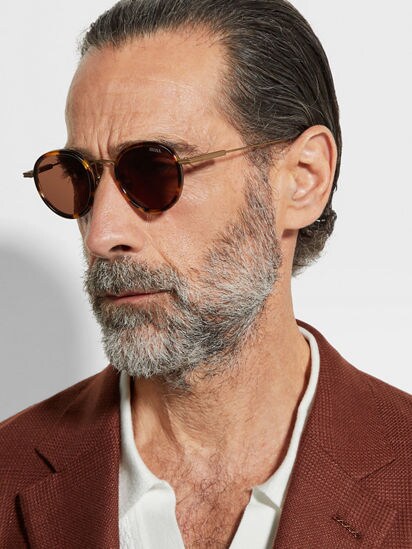 Ermenegildo Zegna ブラウン サングラス Havana Brown Titanium and Acetate Sunglasses FW25 35157392 | Zegna US