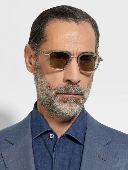 トランスペアレントグリーン チタニウム&アセテート サングラス FW25