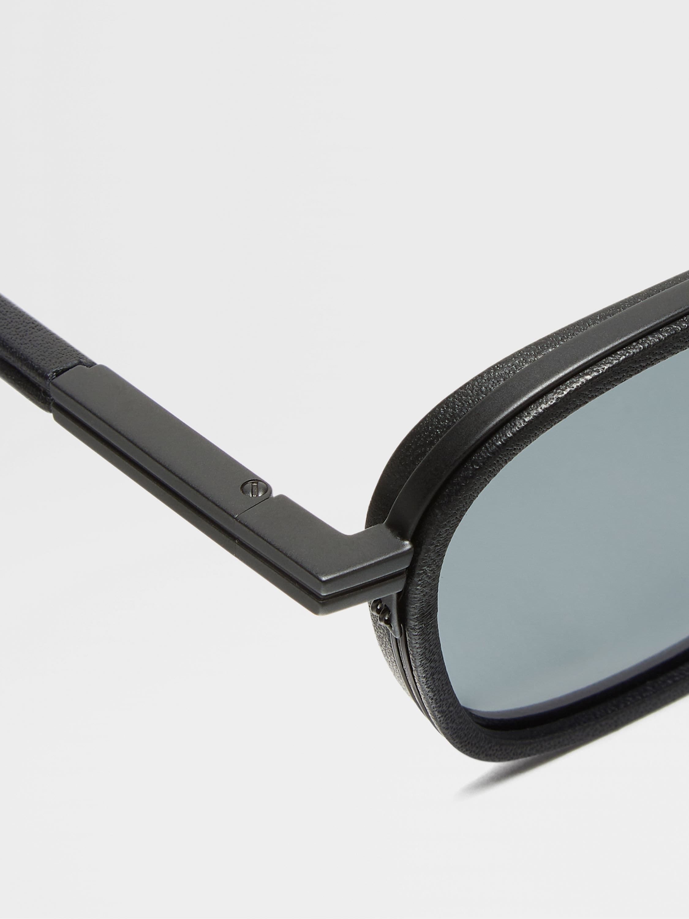 Black Orizzonte I Metal Acetate and Leather Sunglasses Product detail photo #1