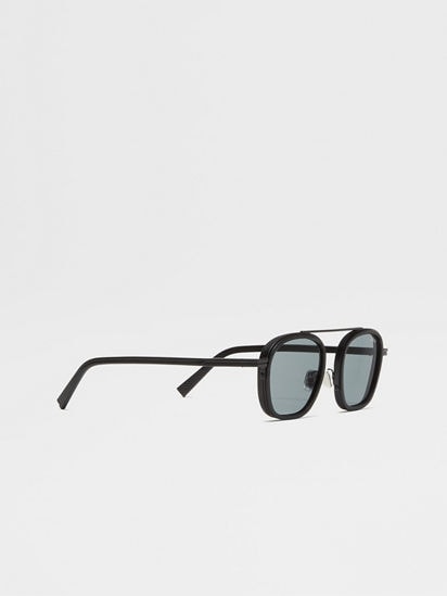 Black Orizzonte I Metal Acetate and Leather Sunglasses SS25