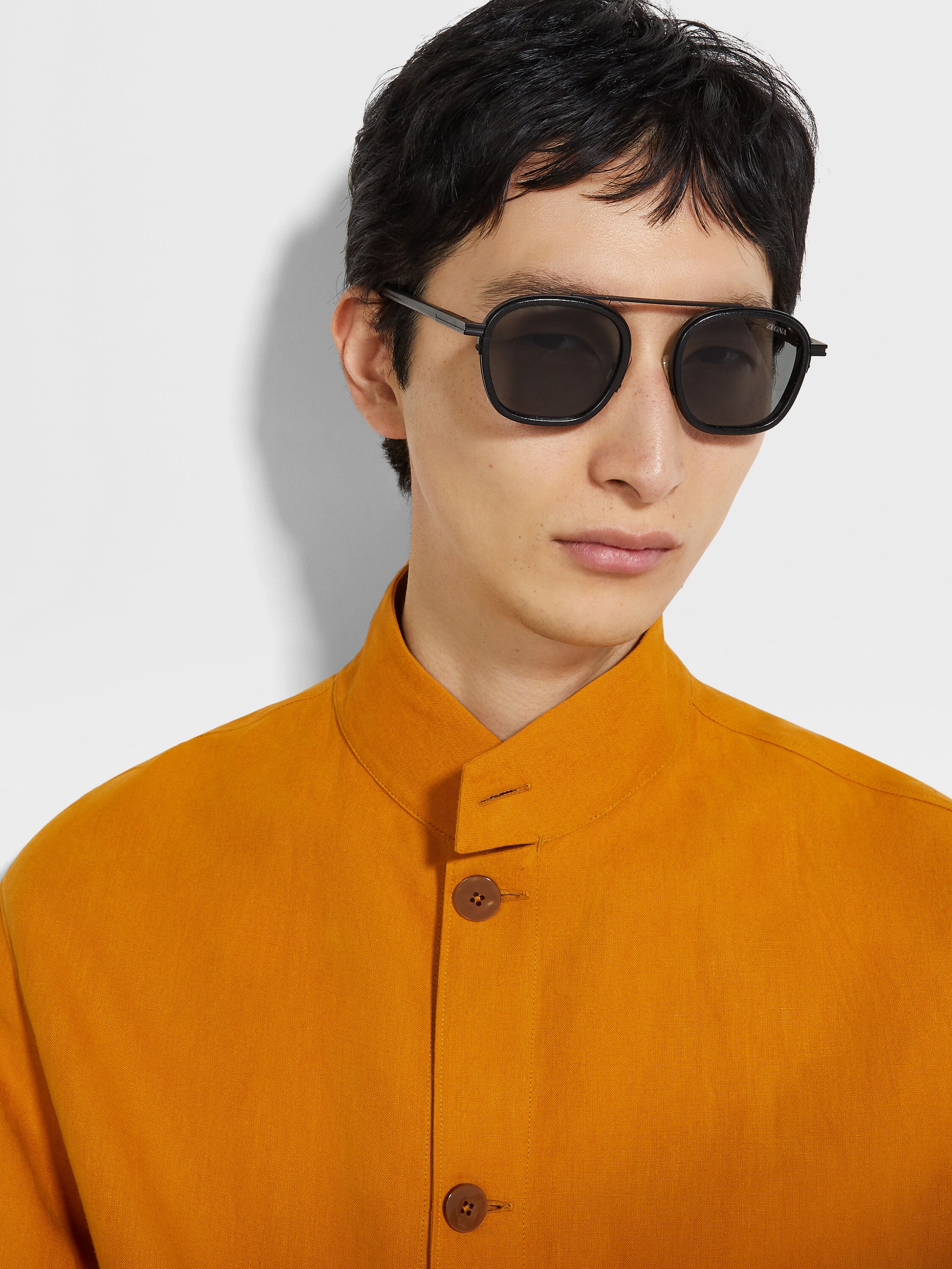 Black Orizzonte I Metal Acetate and Leather Sunglasses Product detail photo #3