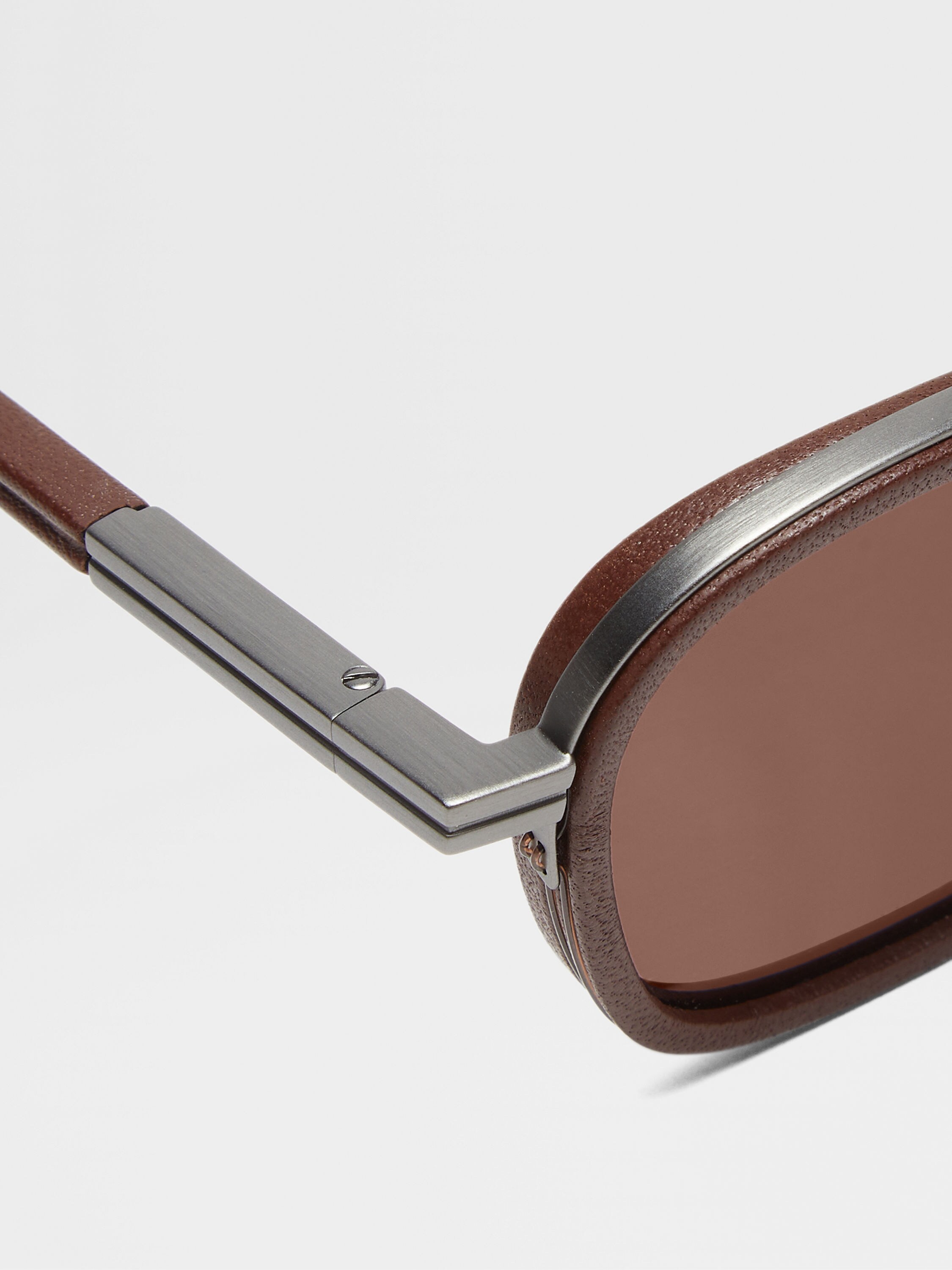 Dark Brown Orizzonte I Metal Acetate and Leather Sunglasses Product detail photo #1