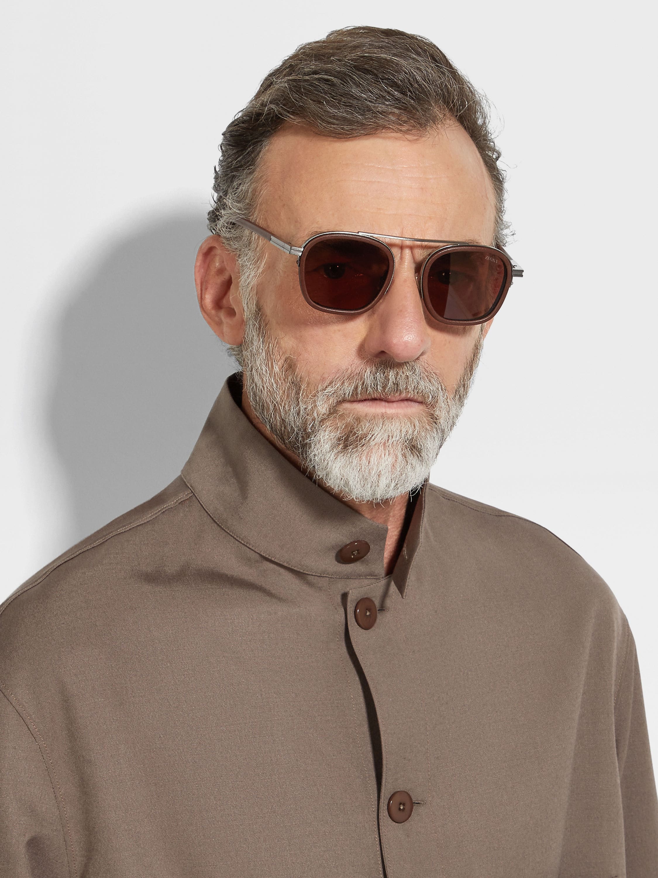 Dark Brown Orizzonte I Metal Acetate and Leather Sunglasses Product detail photo #3