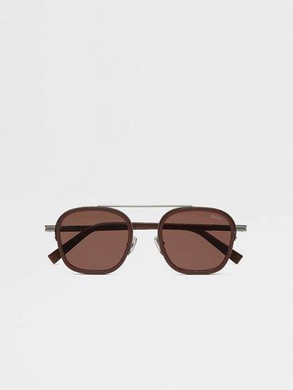 Dark Brown Orizzonte I Metal Acetate and Leather Sunglasses FW25