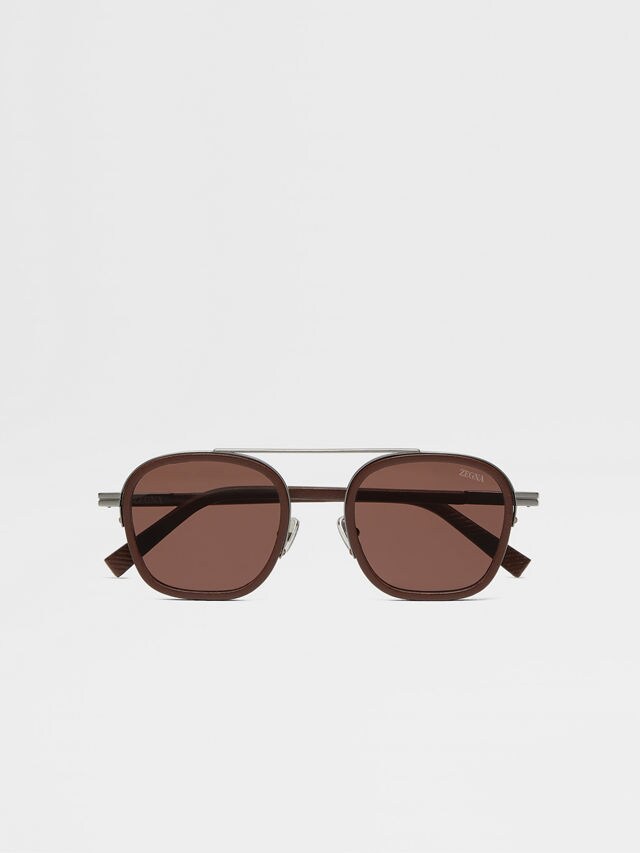 Dark Brown Orizzonte I Metal Acetate and Leather Sunglasses Main product photo