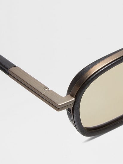 Black Orizzonte I Metal Acetate and Leather Sunglasses SS25