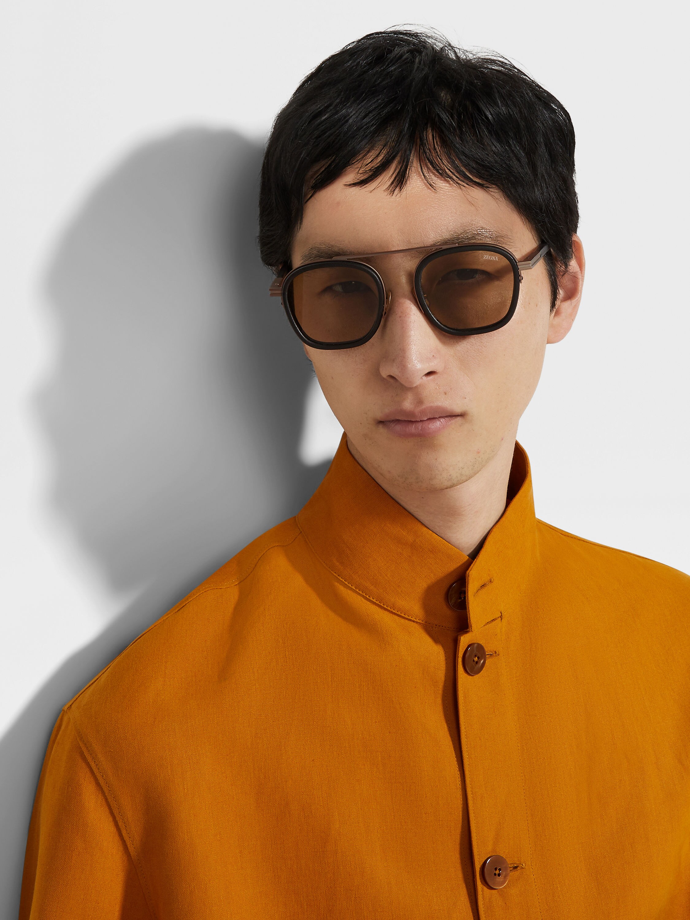 Black Orizzonte I Metal Acetate and Leather Sunglasses Product detail photo #3