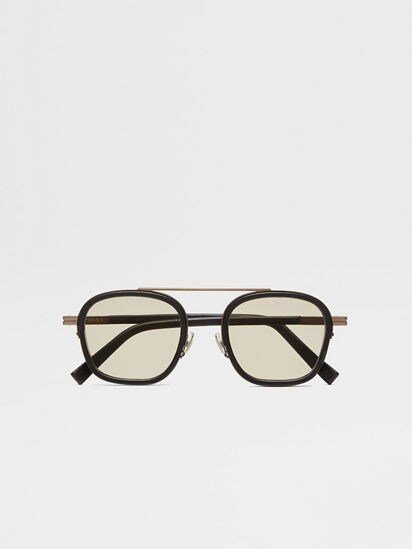 Black Orizzonte I Metal Acetate and Leather Sunglasses FW25