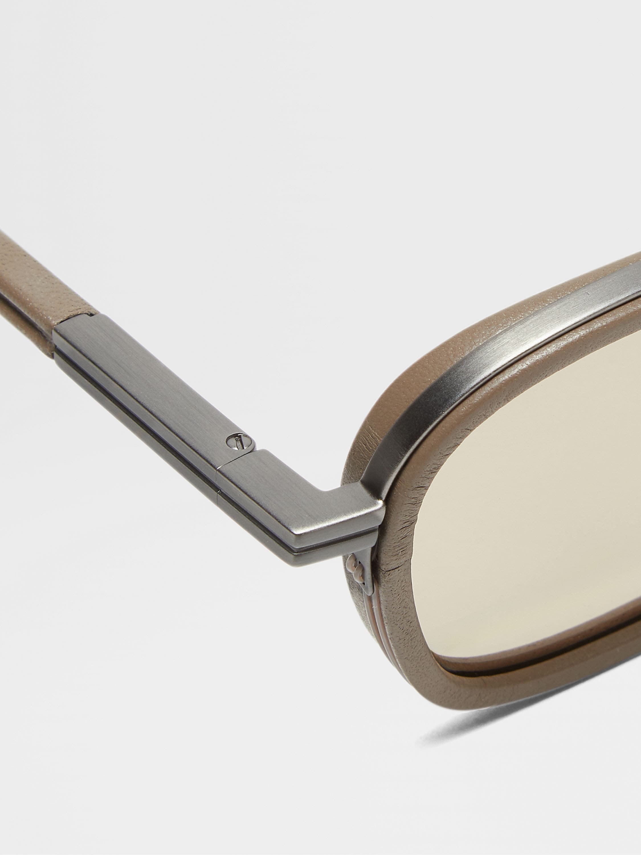 Dark Beige Orizzonte I Metal Acetate and Leather Sunglasses Product detail photo #1