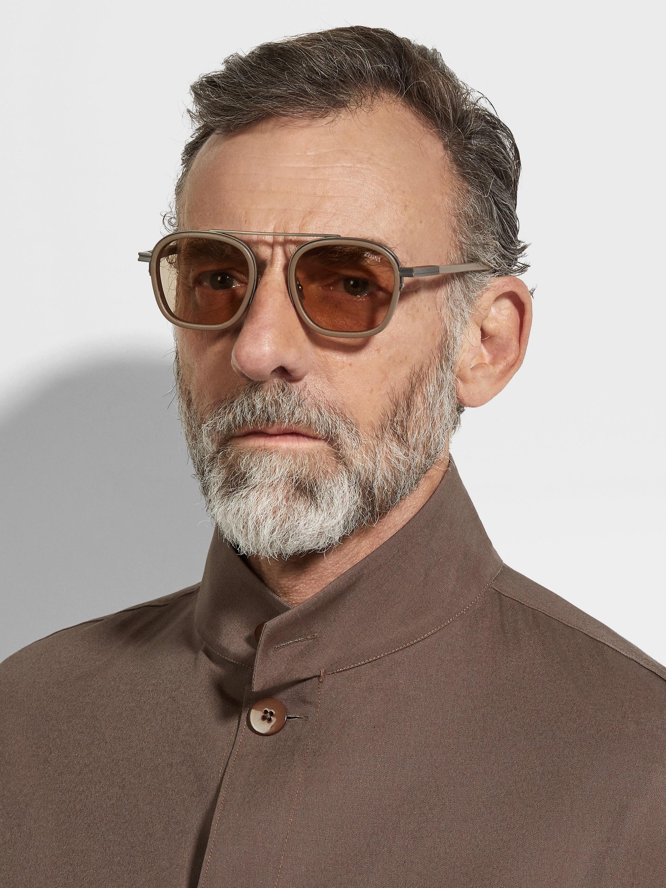 Dark Beige Orizzonte I Metal Acetate and Leather Sunglasses Product detail photo #3