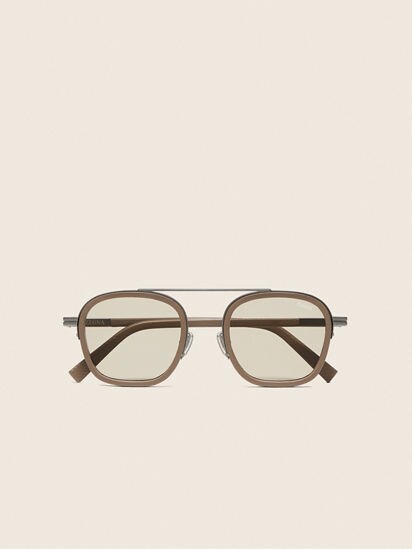 I-METAL SUNGLASSES Dark Beige Orizzonte I Metal Acetate and Leather Sunglasses  main image 2