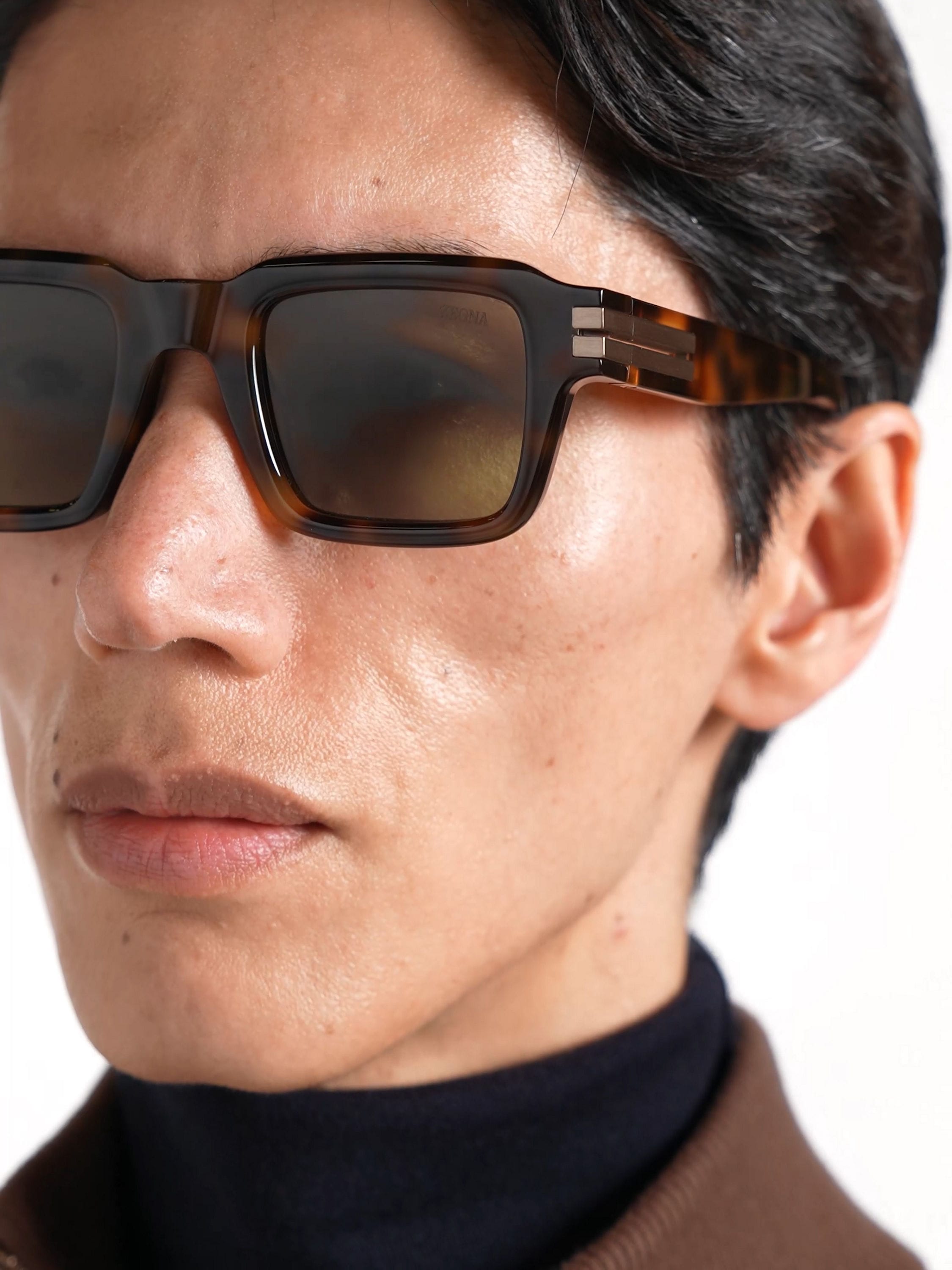 Occhiali da Sole in Acetato Marrone Havana