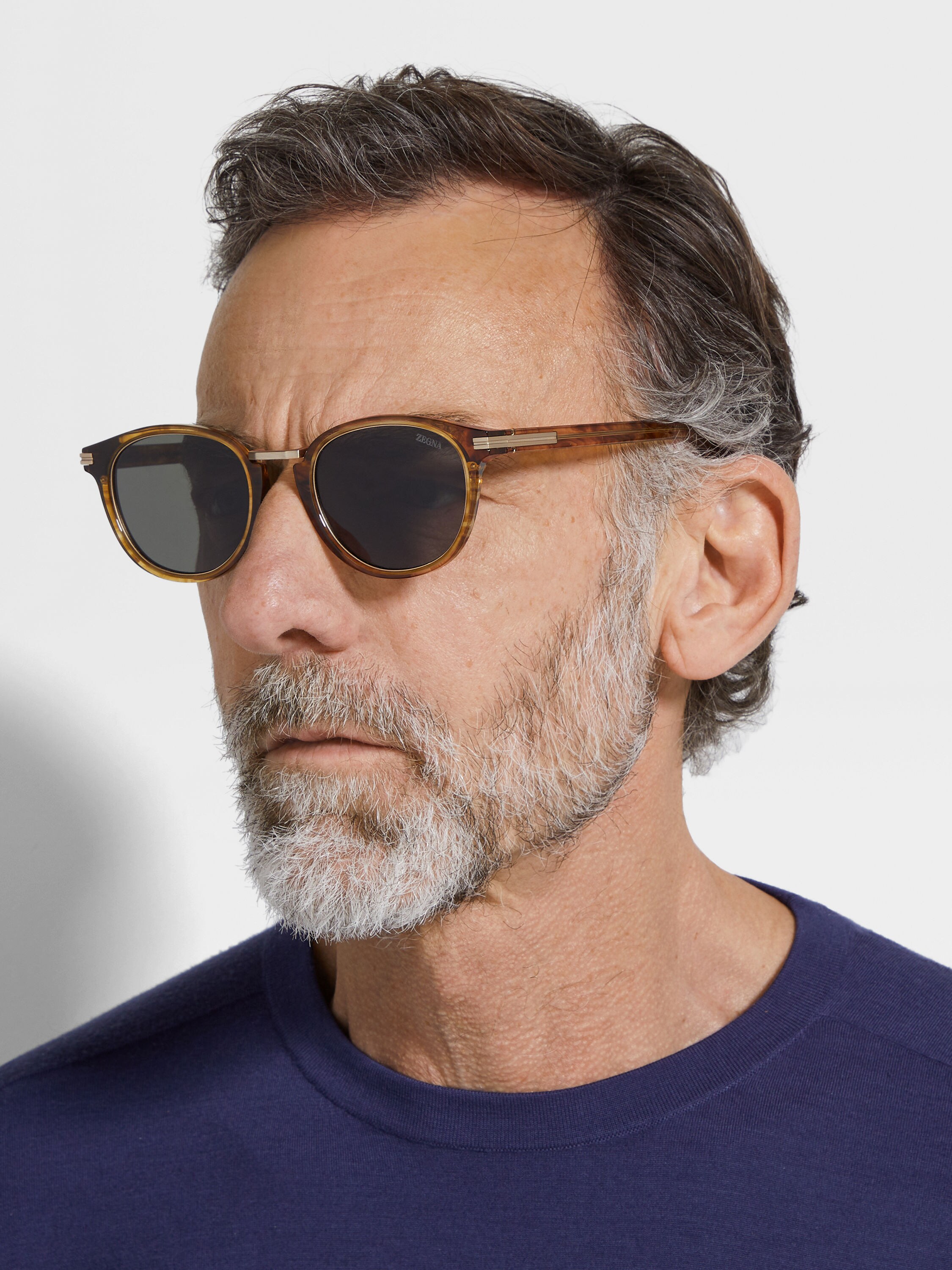 Transparent Light Brown Acetate and Titanium Sunglasses Product detail photo #3