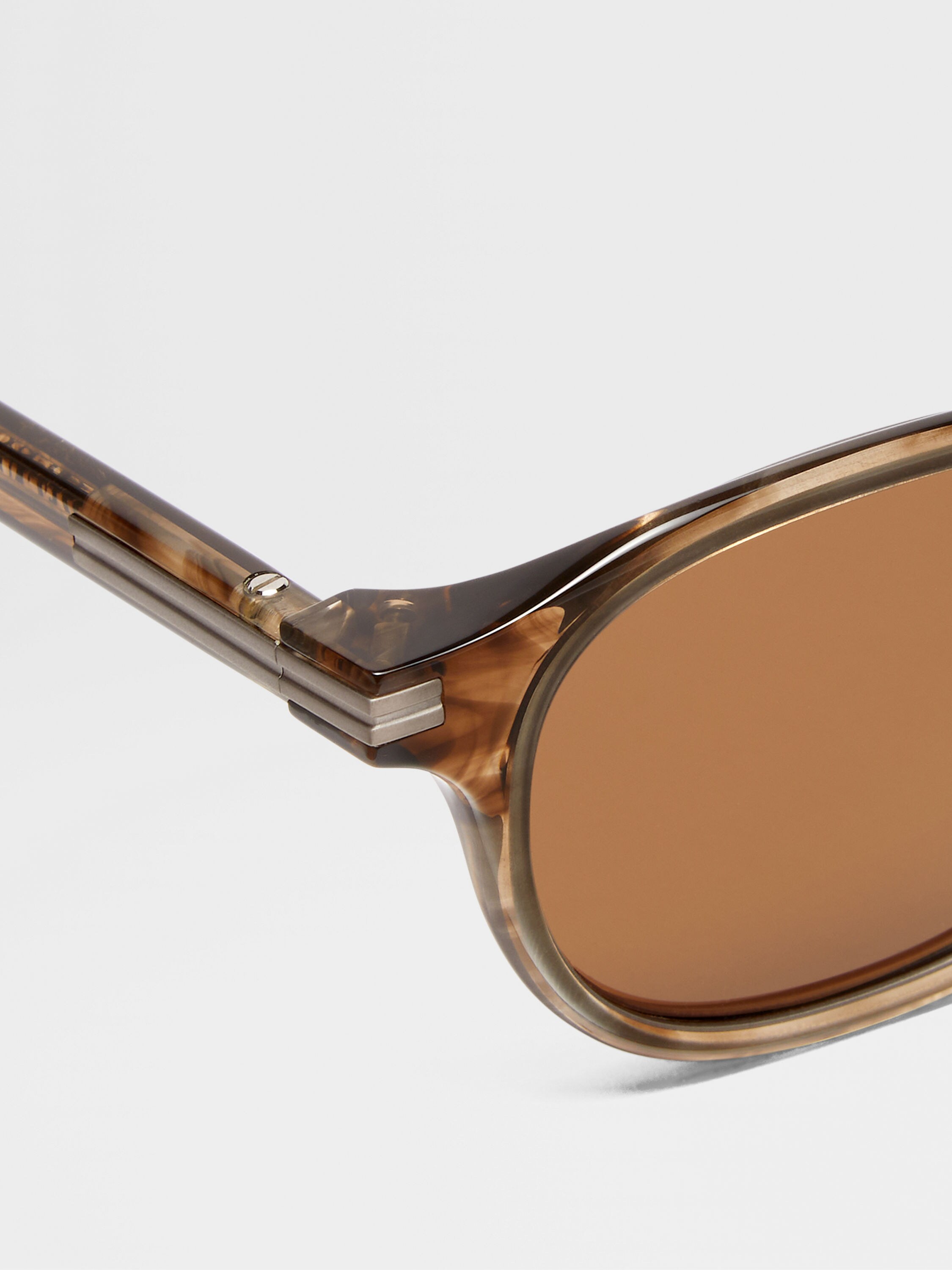Transparent Havana Dark Brown Acetate and Titanium Sunglasses Product detail photo #1