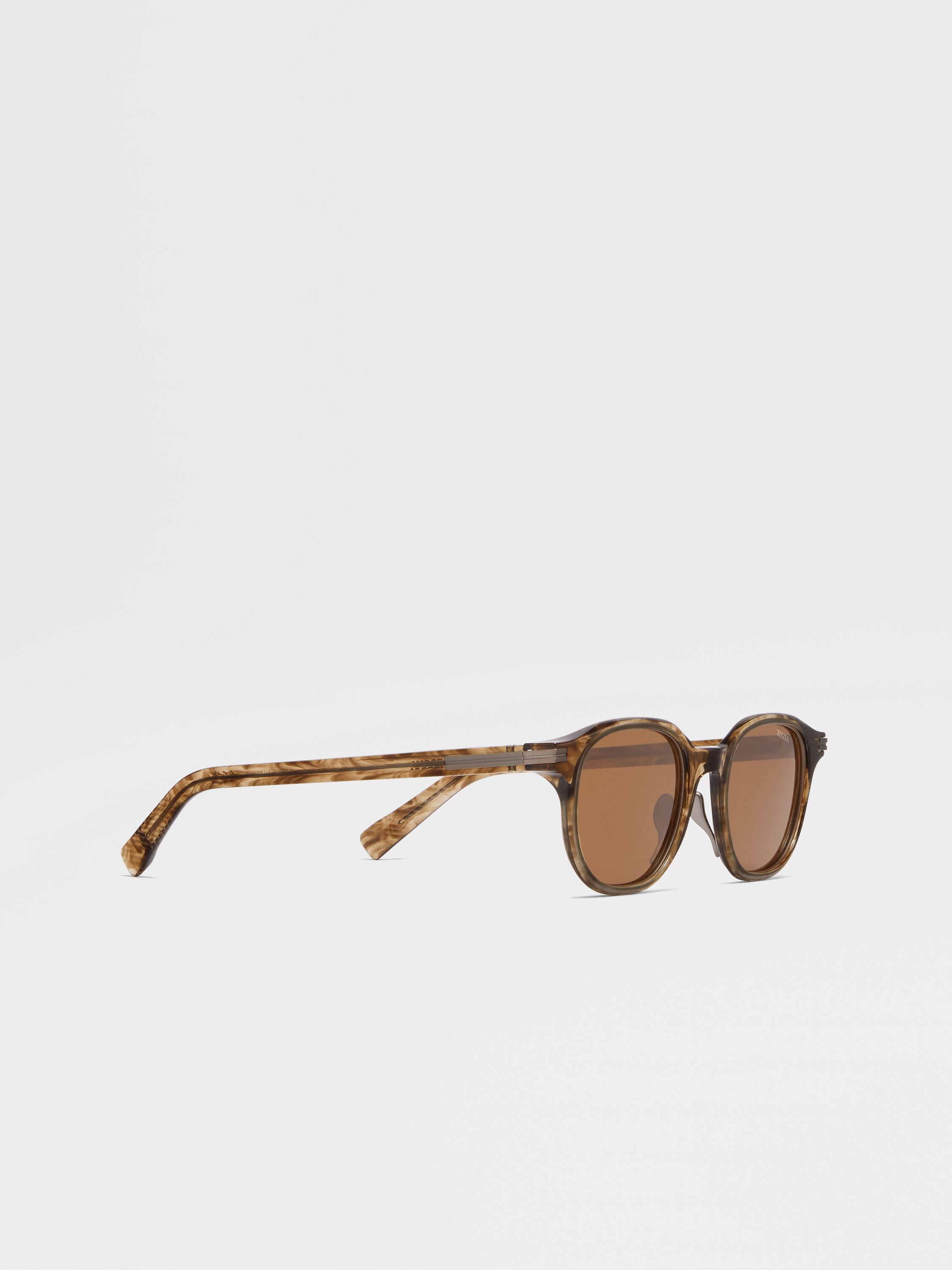 Transparent Havana Dark Brown Acetate and Titanium Sunglasses Product detail photo #2